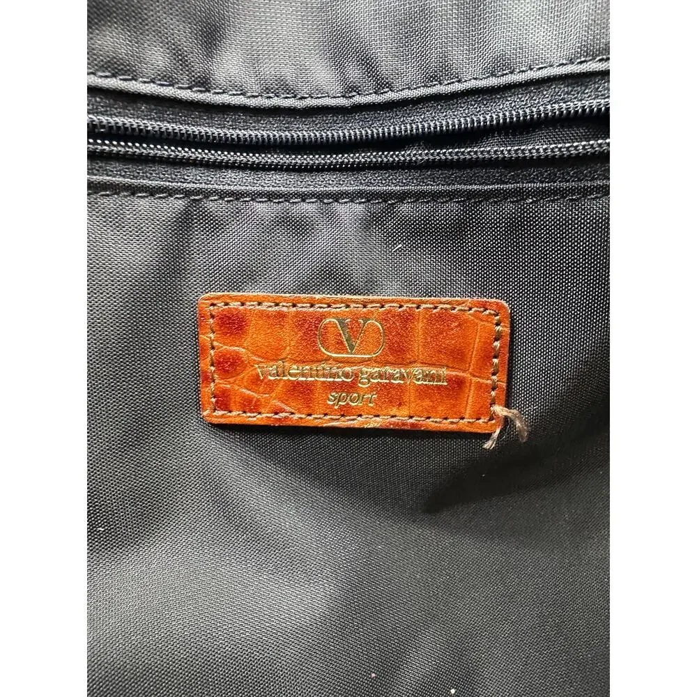 Vintage Valentino Garavani Sport Duffel Bag Black Nylon Croc Trim + COA